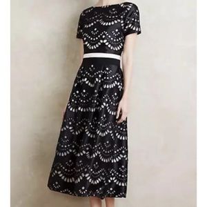 Anthropologie Sachin + Babi Black Noir Lasercut Formal Topper Midi Dress EUC 14
